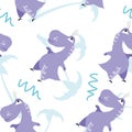 Seamless dinosaur pattern. Animal white background with violet dino. Vector illustration. Royalty Free Stock Photo